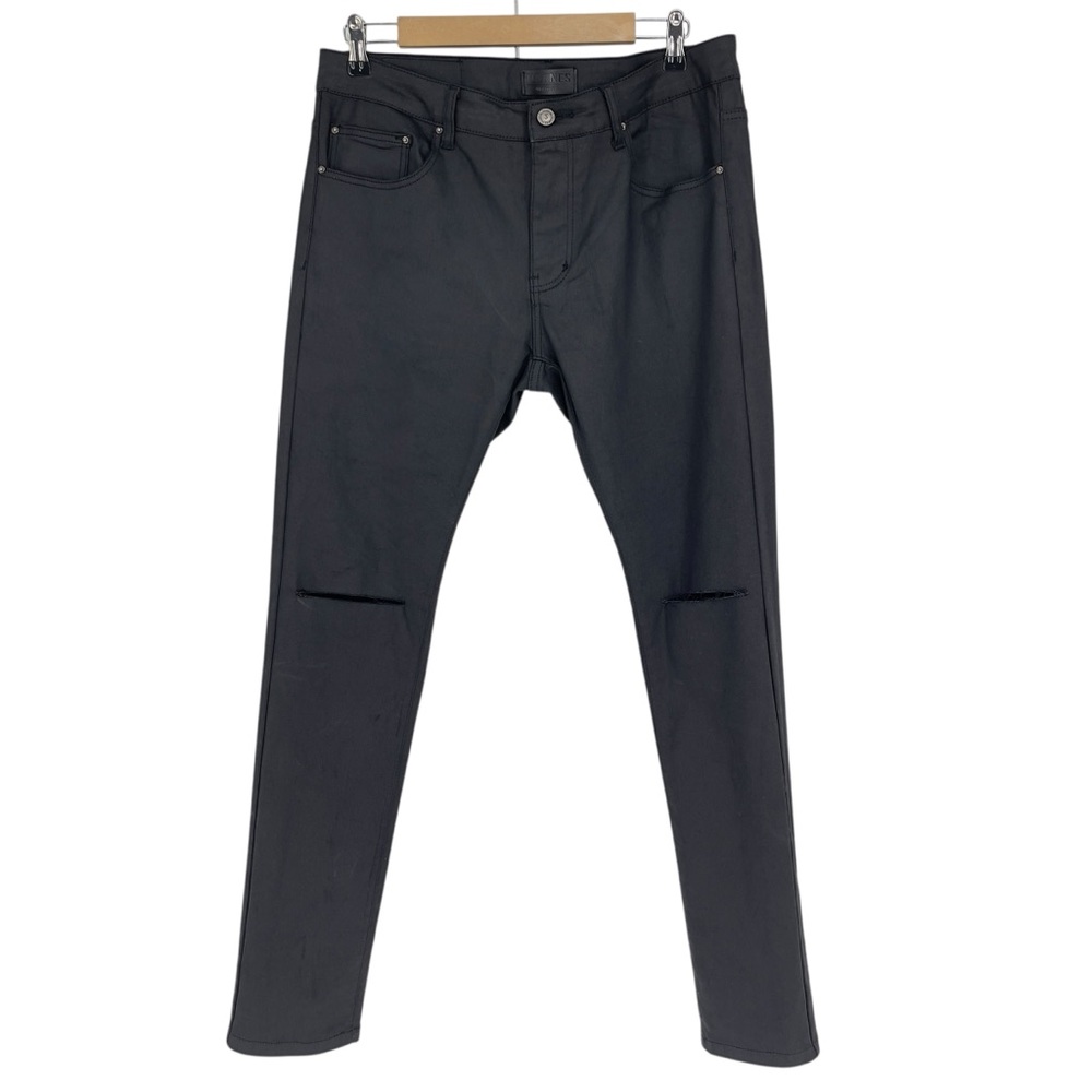 TULONES Men's Coated Jeans Size 36 Black Slim Denim Knee Rips